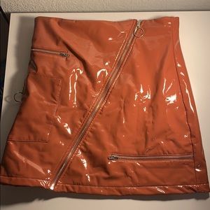 Pink faux leather skirt